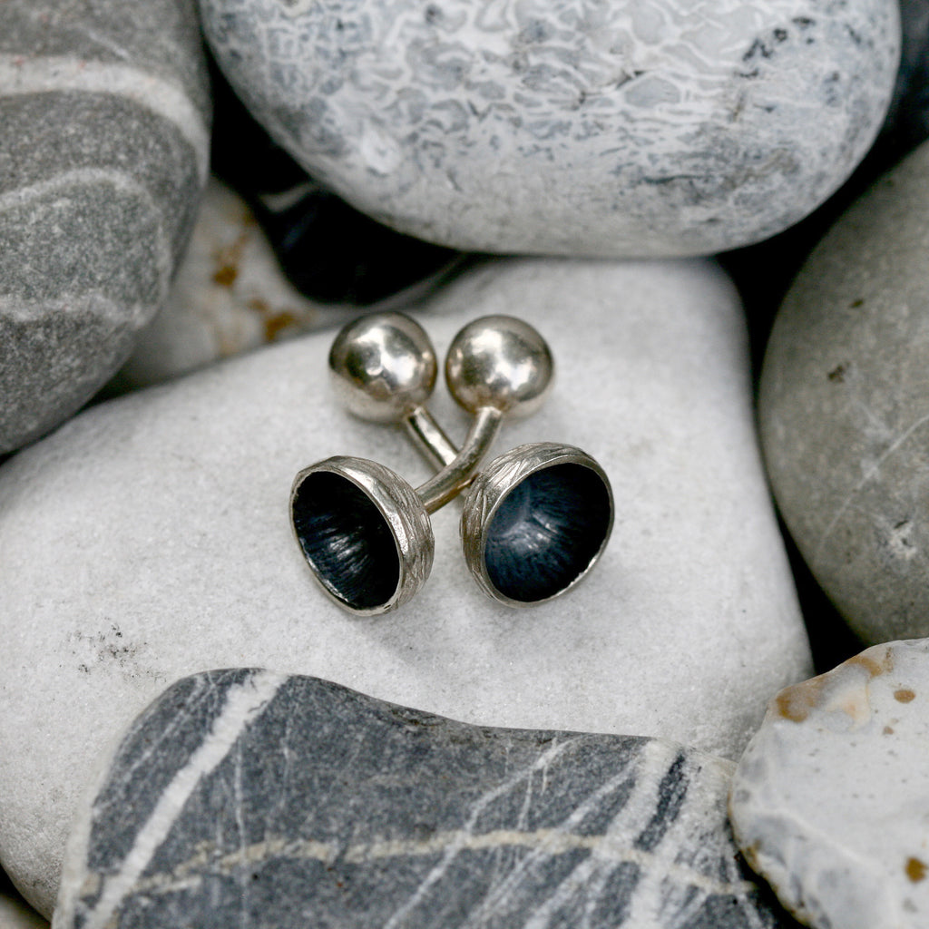 Handmade Sterling silver acorn cup cufflinks  on a ball ended post.