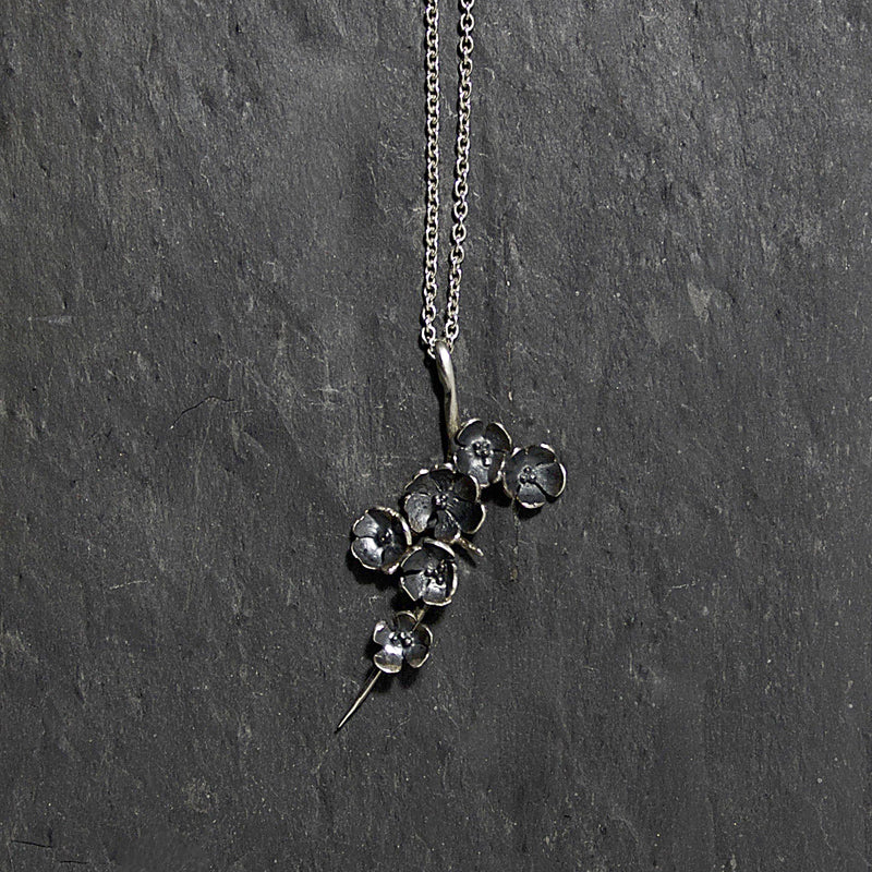 Apple Blossom Pendant Necklace, flower jewellery, hallmarked Sterling silver made in Cornwall by Sally Wilcox, a Hatton Garden Jeweller with over 20 years experience