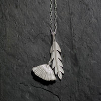 California poppy & leaf necklace - Sterling silver floral jewellery handmade in the UK