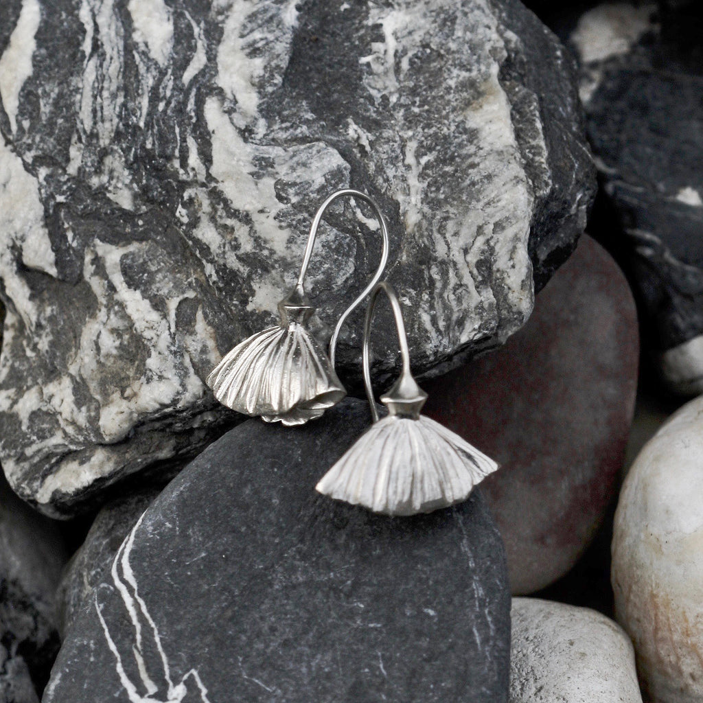 California poppy drop earrings - Sterling silver floral jewellery handmade in the UK