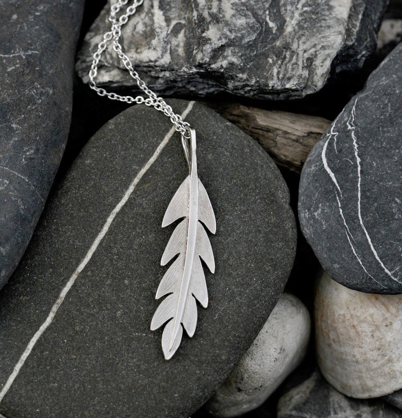 California poppy large leaf necklace - Sterling silver leaf jewellery handmade in the UK