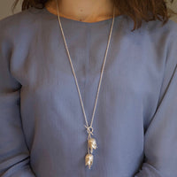 A hallmarked Sterling silver double fritillaria lily necklace on a heavier 70 trace, 36 inch Sterling silver chain. Statement flower jewellery by Sally Wilcox UK.