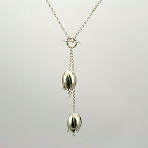 A hallmarked Sterling silver double fritillaria lily necklace on a heavier 70 trace, 36 inch Sterling silver chain. Statement flower jewellery by Sally Wilcox UK.