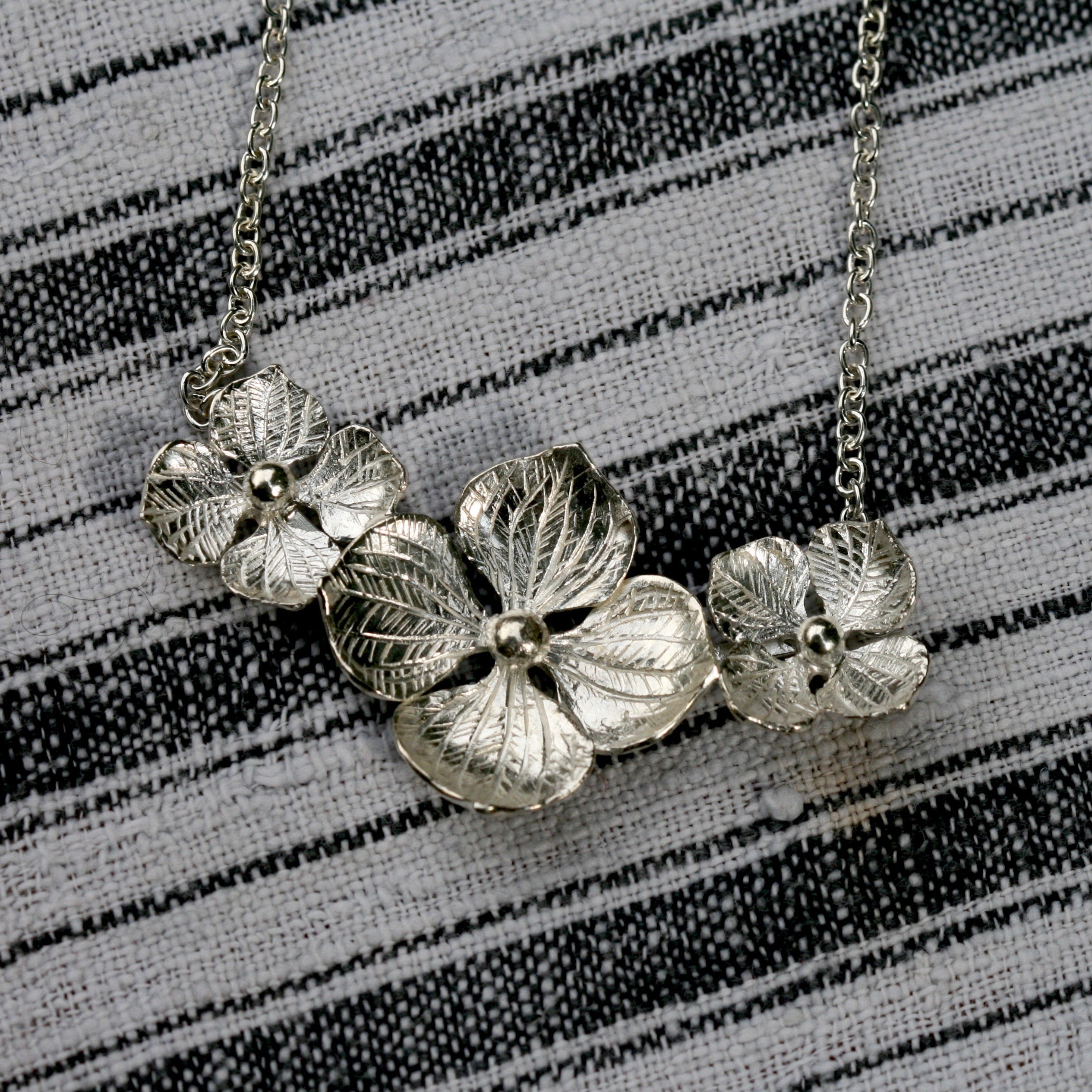 Hydrangea Posy Necklace - Silver Floral Jewellery – Sally Wilcox
