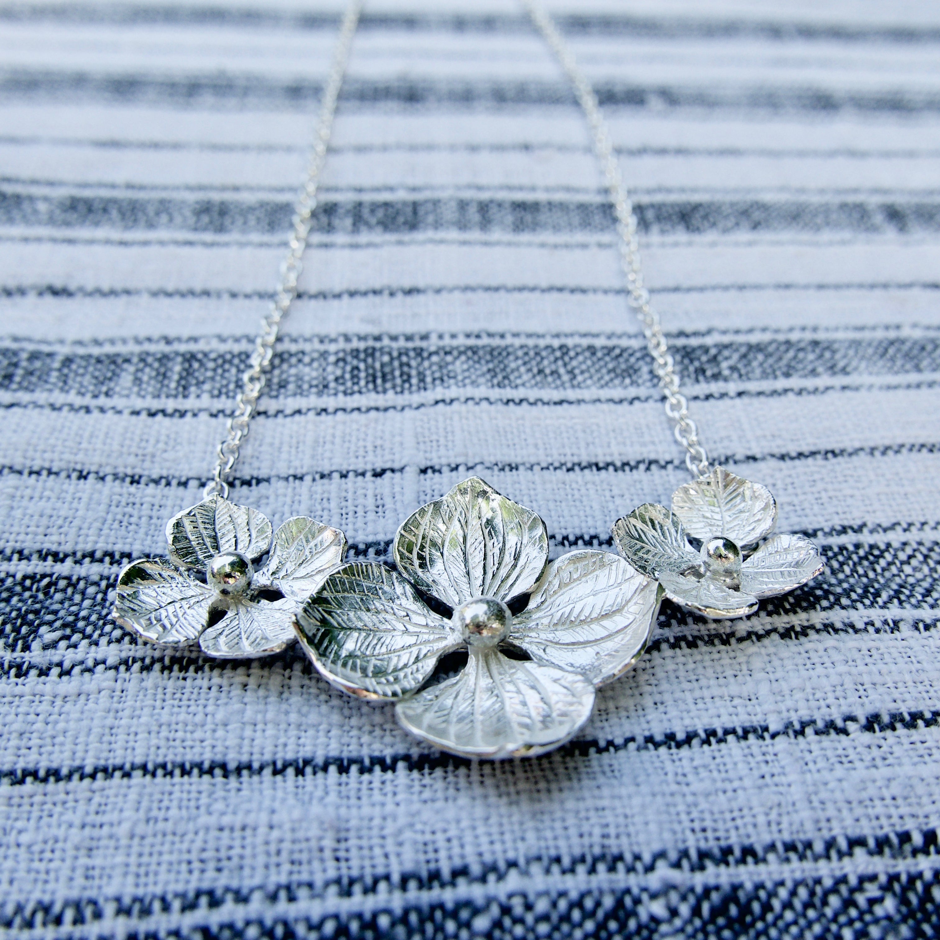 Hydrangea Posy Necklace - Silver Floral Jewellery – Sally Wilcox