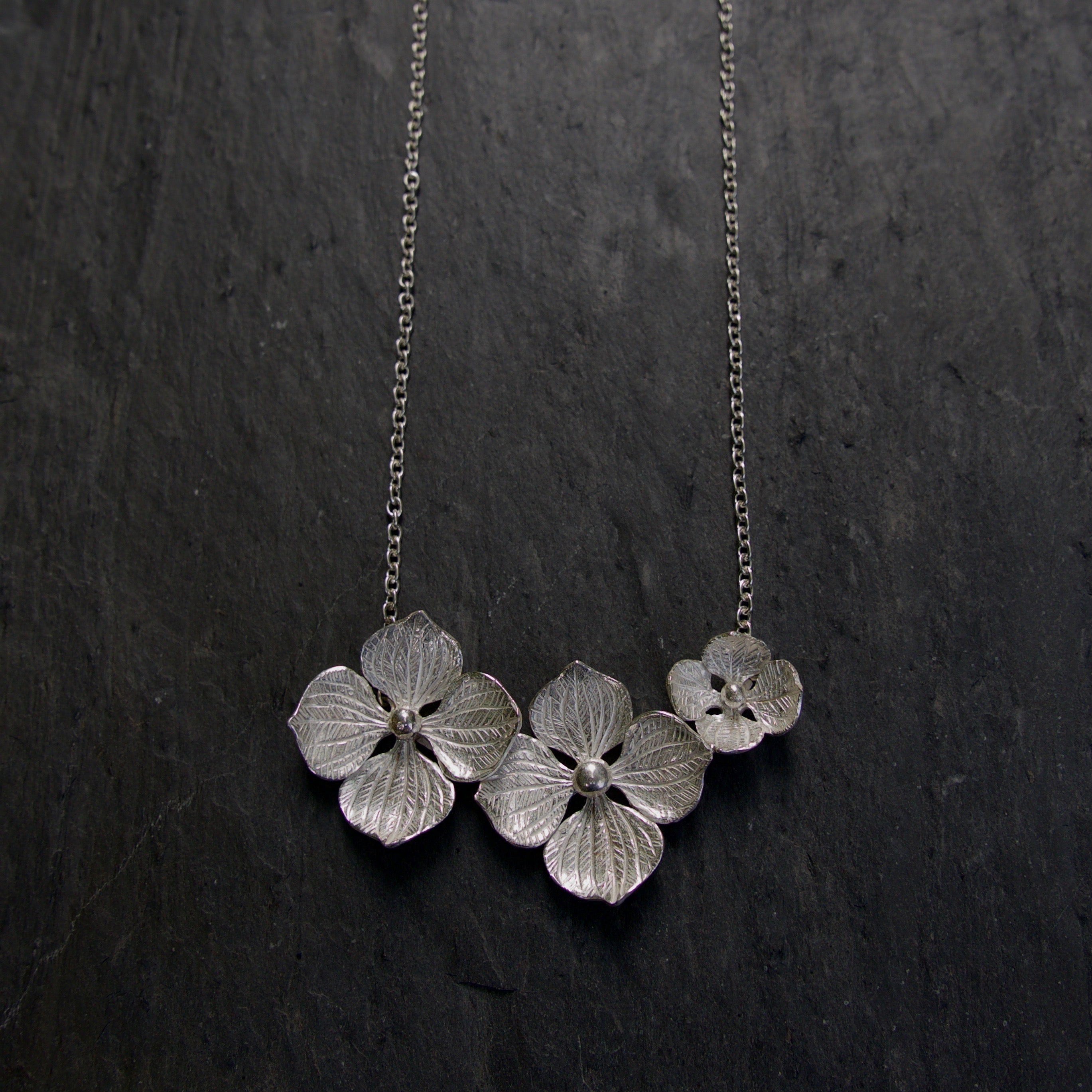 Hydrangea Posy Necklace - Silver Floral Jewellery – Sally Wilcox