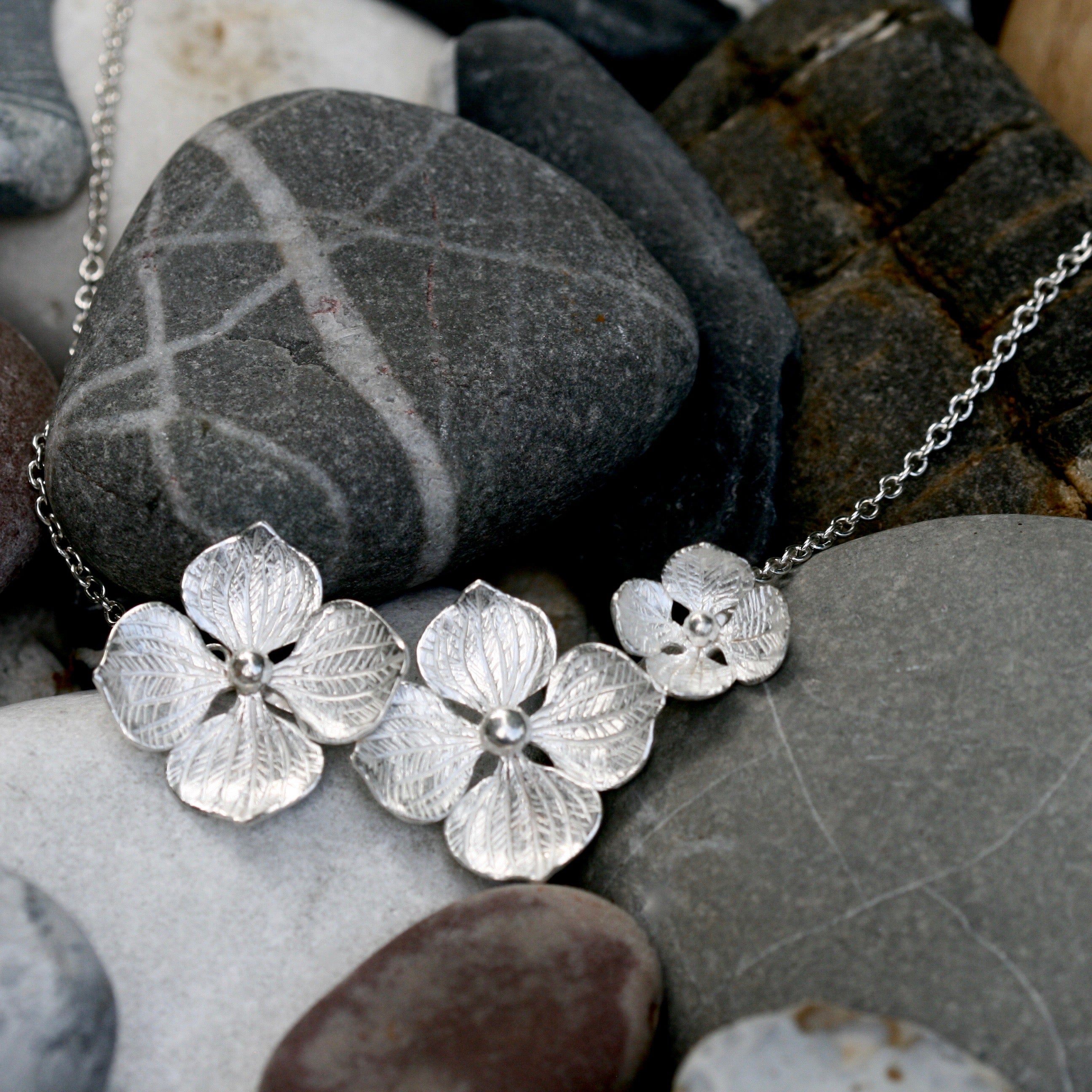Hydrangea Posy Necklace - Silver Floral Jewellery | Sally Wilcox