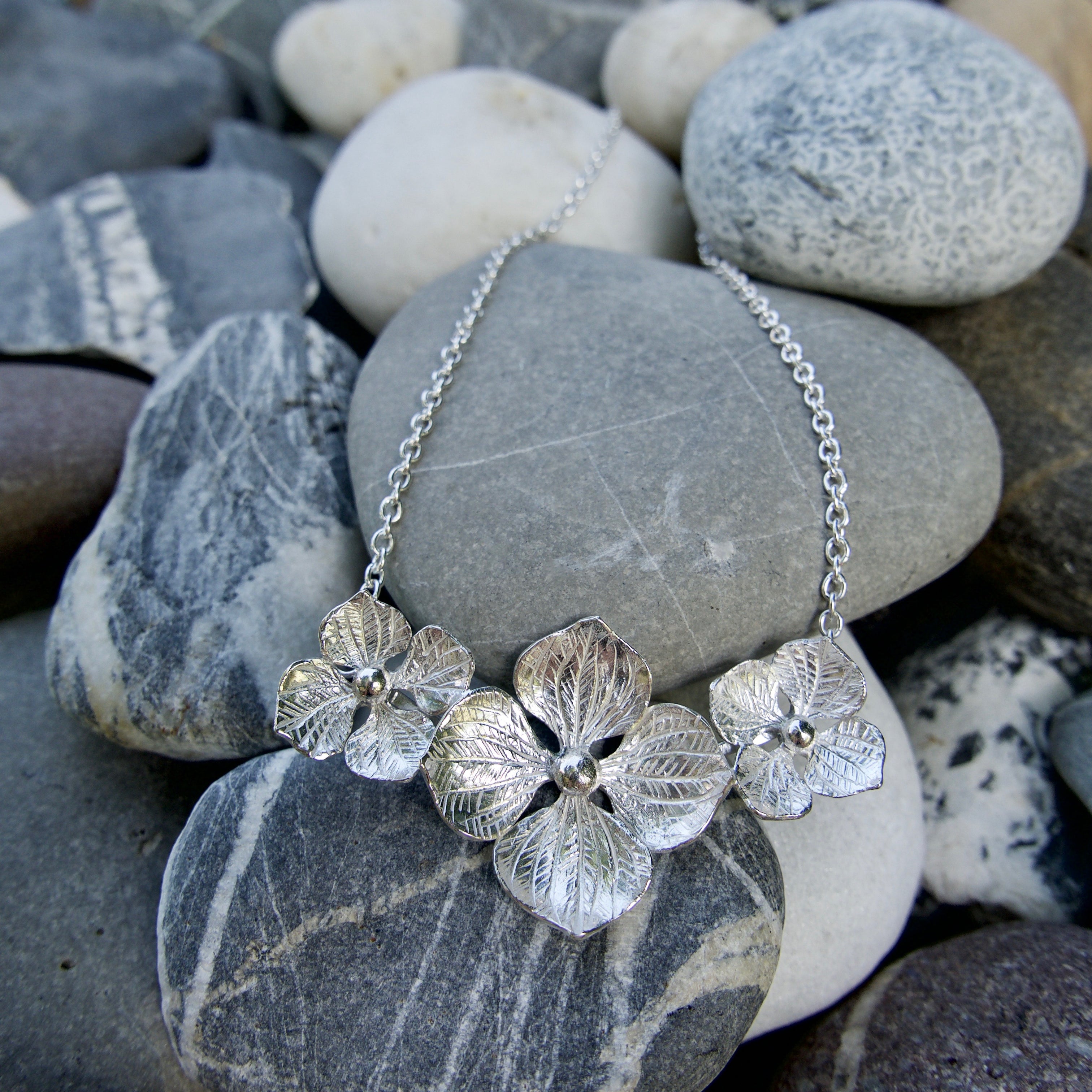 Hydrangea Posy Necklace - Silver Floral Jewellery – Sally Wilcox